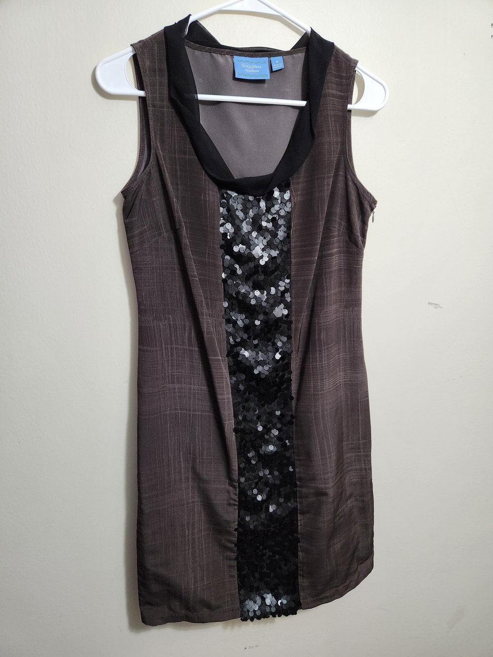 Simply Vera Vera Wang Brown and Black Sequin-Trim Sleeveless Mini Dress 4